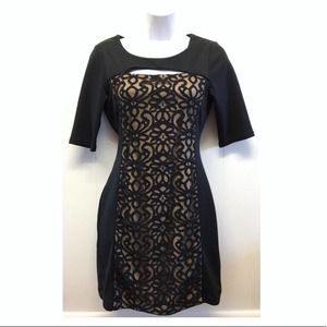 BCX | LBD Chest Cut-Out Dress w/ Nude Underlay